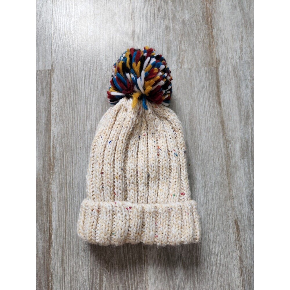 G.H. Bass Fleece Lined Knit Beanie Oatmeal Speckled Pom Pom Unisex Adult OS EUC - Picture 2 of 9